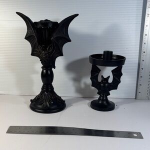 3 Black Gothic Bat Candle Holders